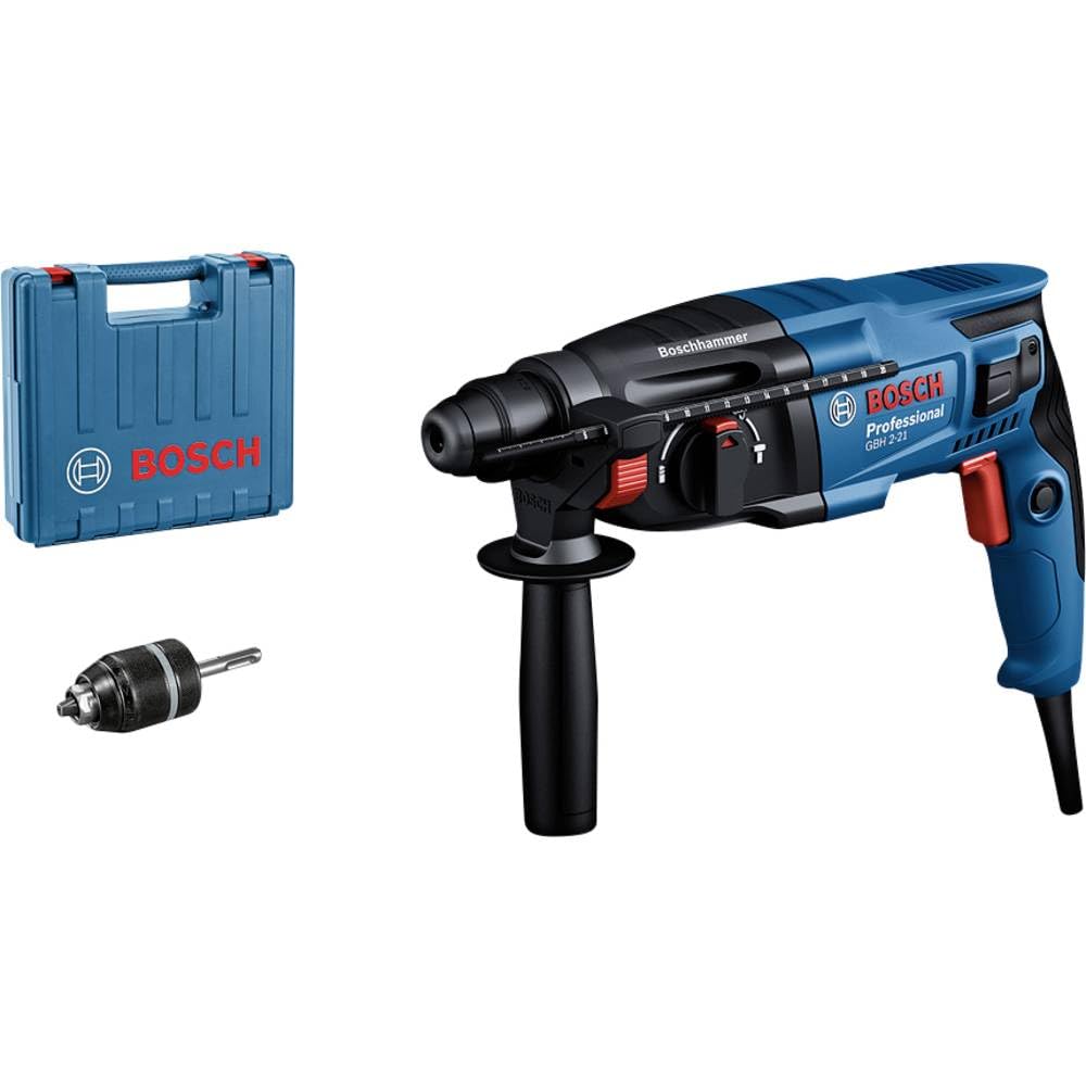 Bosch PRO Bohrhammer GBH 2-21 (mit SDS plus, inkl. Schnellspannbohrfutter mit SDS plus-Adapter, Zusatzhandgriff, Maschinentuch, Tiefenanschlag, Handwerkoffer)