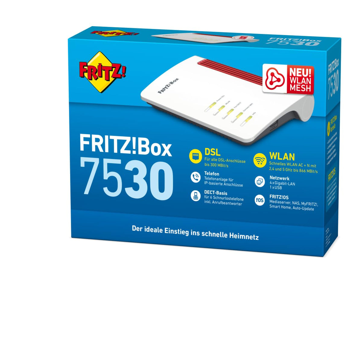 AVM FRITZ! Box 7530 WLAN AC+N Router – VDSL Supervectoring, Mesh, DECT-Basis, Mediaserver
