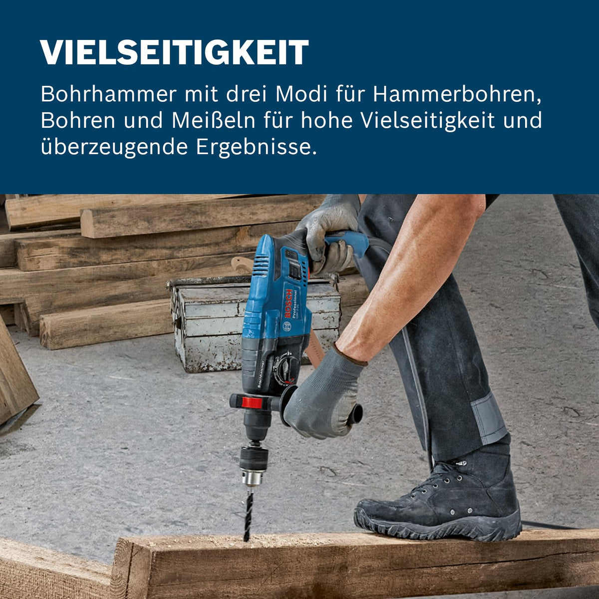 Bosch PRO Bohrhammer GBH 2-21 (mit SDS plus, inkl. Schnellspannbohrfutter mit SDS plus-Adapter, Zusatzhandgriff, Maschinentuch, Tiefenanschlag, Handwerkoffer)