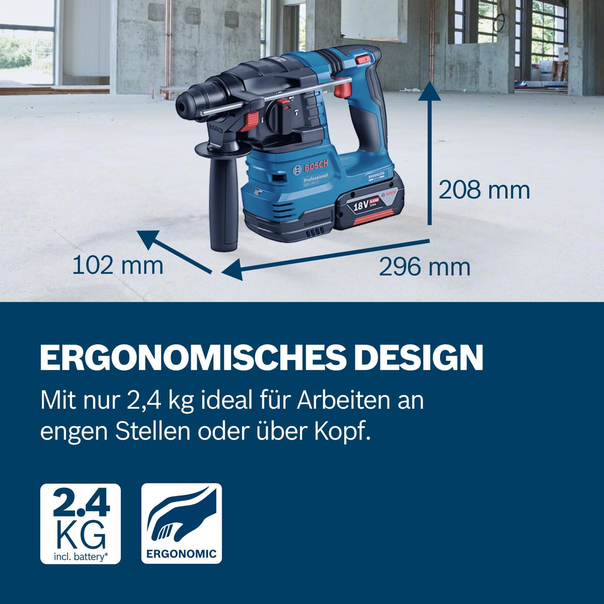 Bosch Professional 18V System Akku Bohrhammer GBH 18V-22 (mit SDS plus, inkl. 2x 4.0Ah Akku, Schnellladegerät GAL 18V-40, L-BOXX)