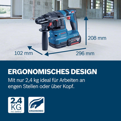 Bosch Professional 18V System Akku Bohrhammer GBH 18V-22 (mit SDS plus, inkl. 2x 4.0Ah Akku, Schnellladegerät GAL 18V-40, L-BOXX)