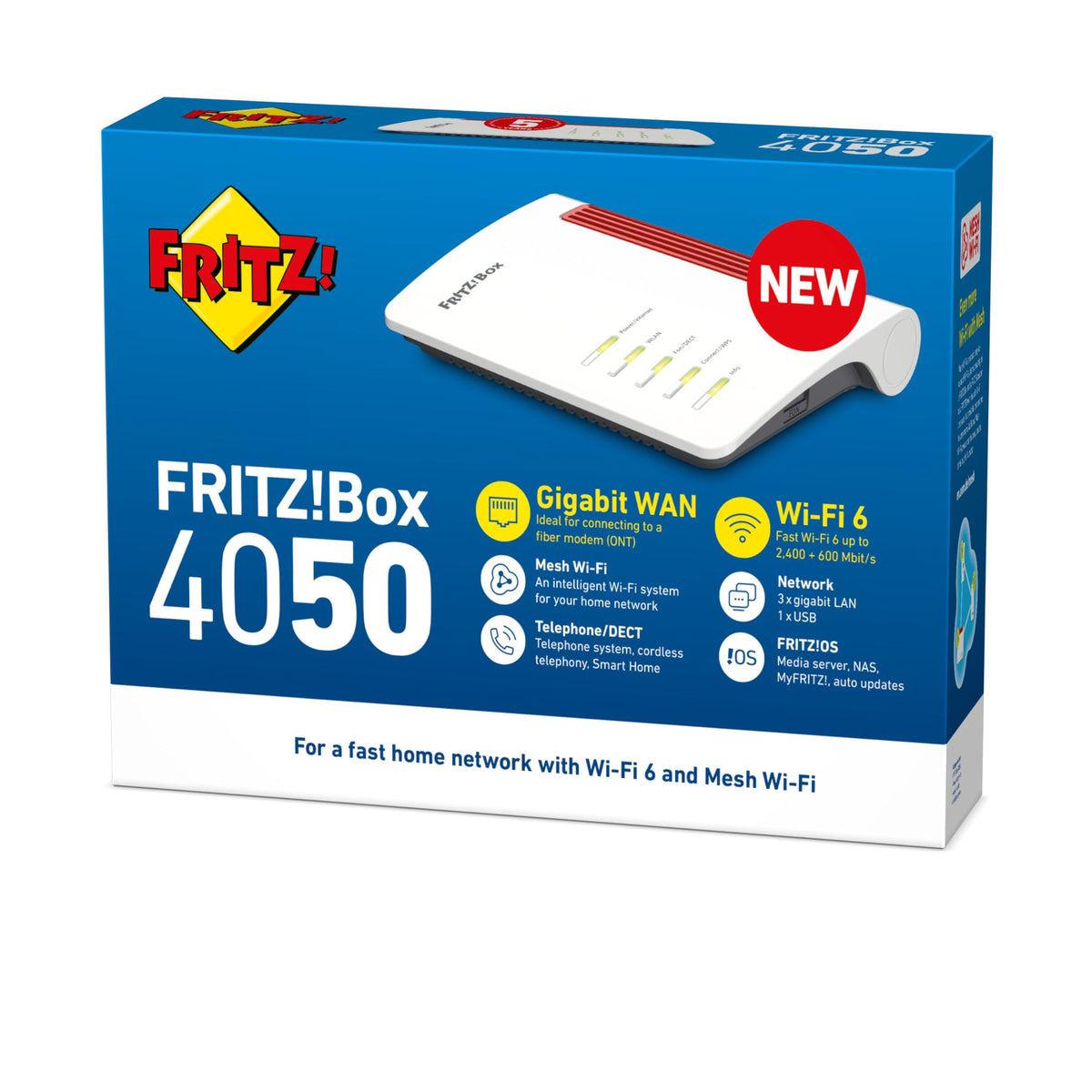AVM FRITZ! Box 4050 – Wi-Fi 6 Dual-Band Router mit Mesh, DECT & Medienserver