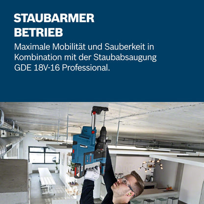 Bosch PRO 18V System Akku Bohrhammer GBH 18V-26 (SDS Plus, Bohr-Ø max: Beton/Stahl/Holz 26/13/30mm, inkl. Zusatzhandgriff, Tiefenanschlag 210mm, Maschinentuch, L-BOXX, ohne Akku/Ladegerät)