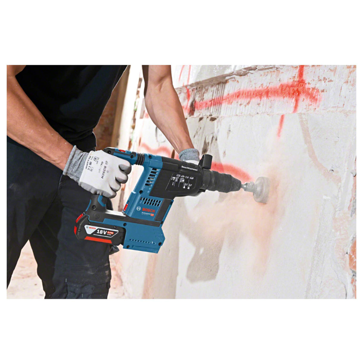 Bosch PRO 18V System Akku Bohrhammer GBH 18V-26 (SDS Plus, Bohr-Ø max: Beton/Stahl/Holz 26/13/30mm, inkl. Zusatzhandgriff, Tiefenanschlag 210mm, Maschinentuch, L-BOXX, ohne Akku/Ladegerät)