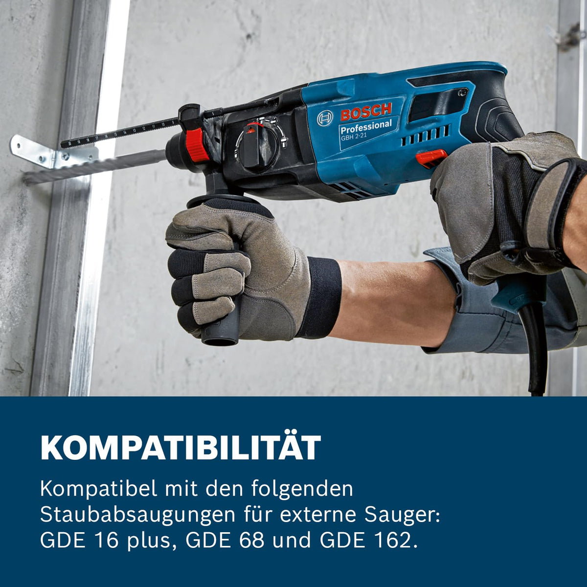 Bosch PRO Bohrhammer GBH 2-21 (mit SDS plus, inkl. Schnellspannbohrfutter mit SDS plus-Adapter, Zusatzhandgriff, Maschinentuch, Tiefenanschlag, Handwerkoffer)