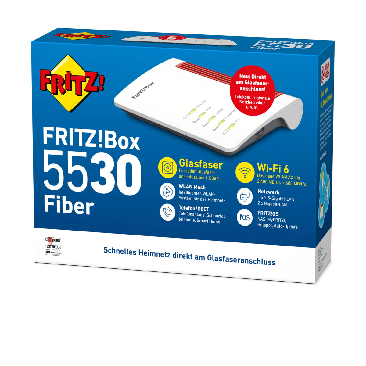 FRITZ! Box 5530 Fiber – WiFi 6 Router mit integriertem Glasfasermodem, bis zu 3 Gbit/s