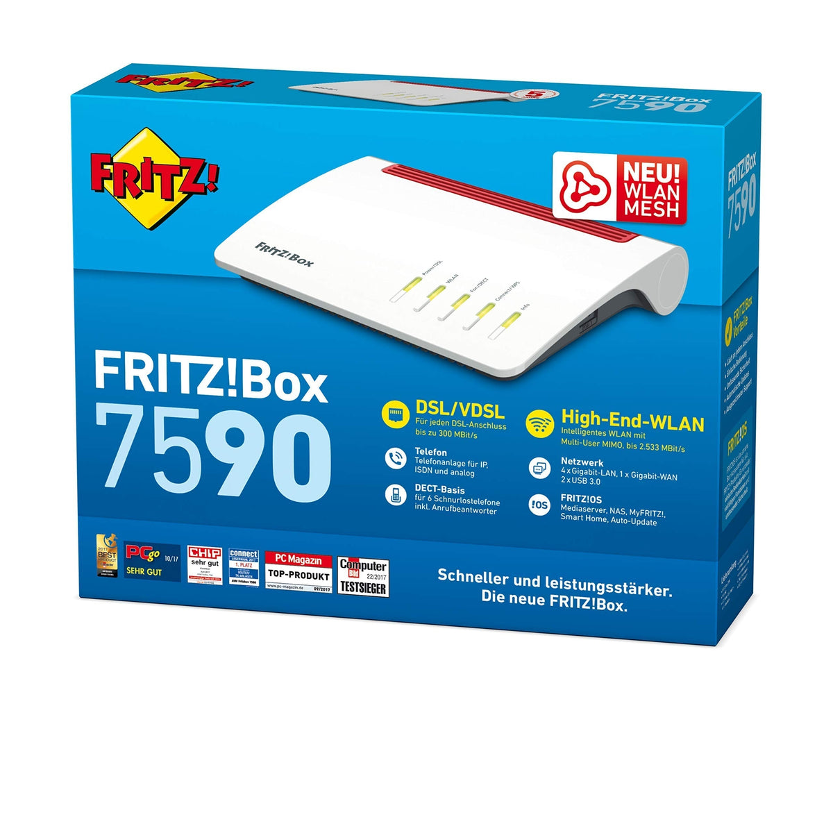 AVM FRITZ! Box 7590 Router – Dual-Band WLAN AC+N, VDSL/ADSL, DECT-Basis, Mediaserver