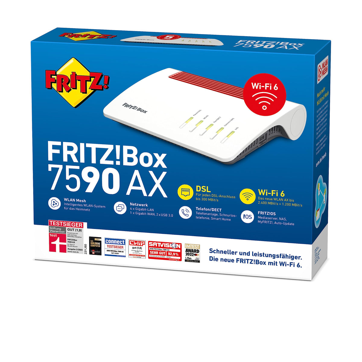 FRITZ! Box 7590 AX – Wi-Fi 6 DSL-Router mit Mesh, DECT-Basis & Supervectoring
